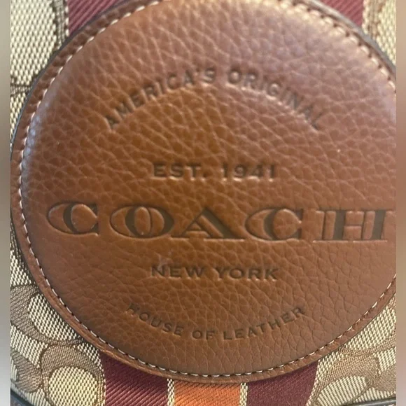Coach of New York Dempsey Drawstring Backpack Jacquard w/patch & stripe 🔥EUC